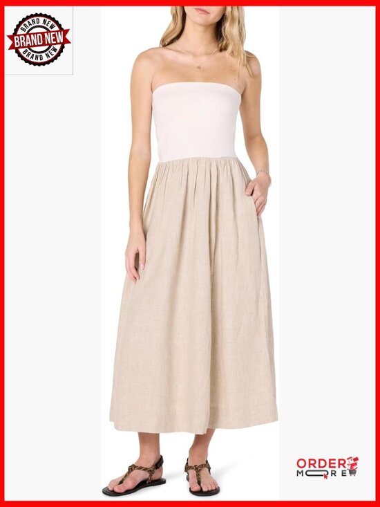 Dresses & Skirts - Strapless Mixed Media Maxi Dress A-Line Regular Fit
